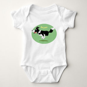 Funny Border Collie dog running cartoon  Baby Bodysuit