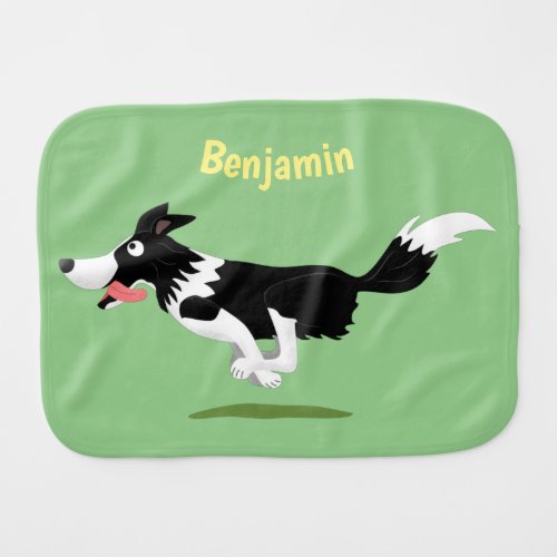 Funny Border Collie dog running cartoon Baby Burp Cloth