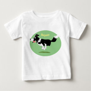Funny Border Collie dog running cartoon Baby T-Shirt