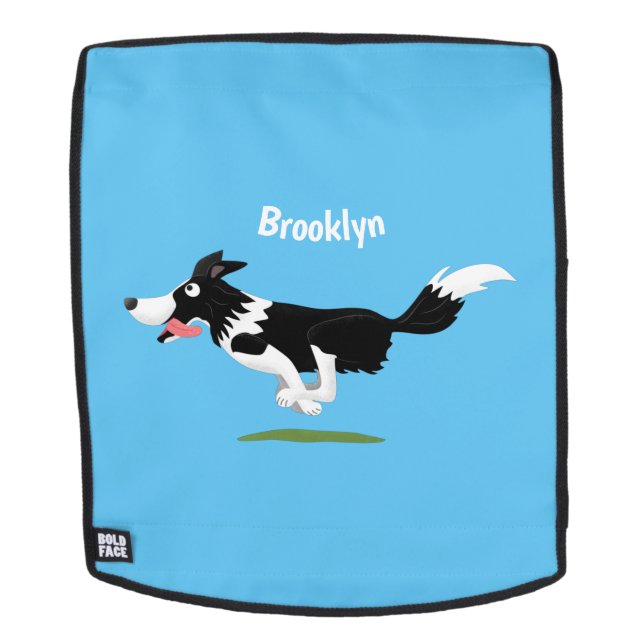 Funny Border Collie dog running cartoon Backpack (Removable Face)