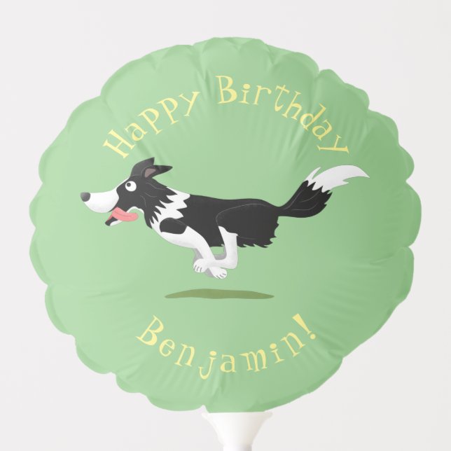 Funny Border Collie dog running cartoon Balloon (Front)