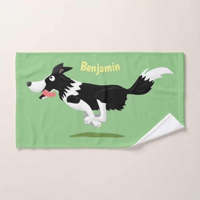 Funny Border Collie dog running cartoon Bath Towel Set (Hand Towel)