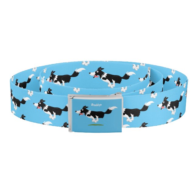 Funny Border Collie dog running cartoon  Belt (Coil)