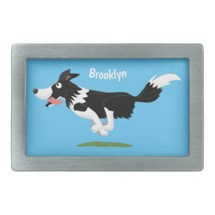 Funny Border Collie dog running cartoon Belt Buckle