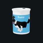 Funny Border Collie dog running cartoon Beverage Pitcher<br><div class="desc">This fun dog design features our running border collie drawn in happy cartoon illustration style for lovers of this cute canine companion.</div>