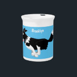 Funny Border Collie dog running cartoon Beverage Pitcher<br><div class="desc">This fun dog design features our running border collie drawn in happy cartoon illustration style for lovers of this cute canine companion.</div>