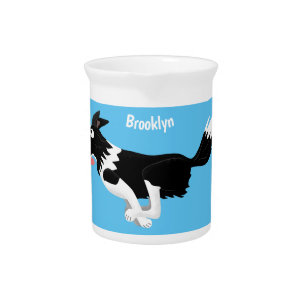 Funny Border Collie dog running cartoon Beverage Pitcher