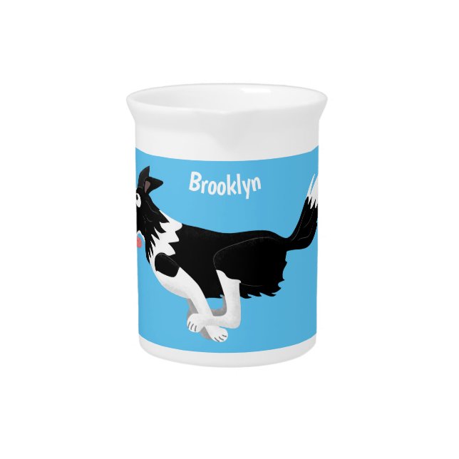 Funny Border Collie dog running cartoon Beverage Pitcher (Front)
