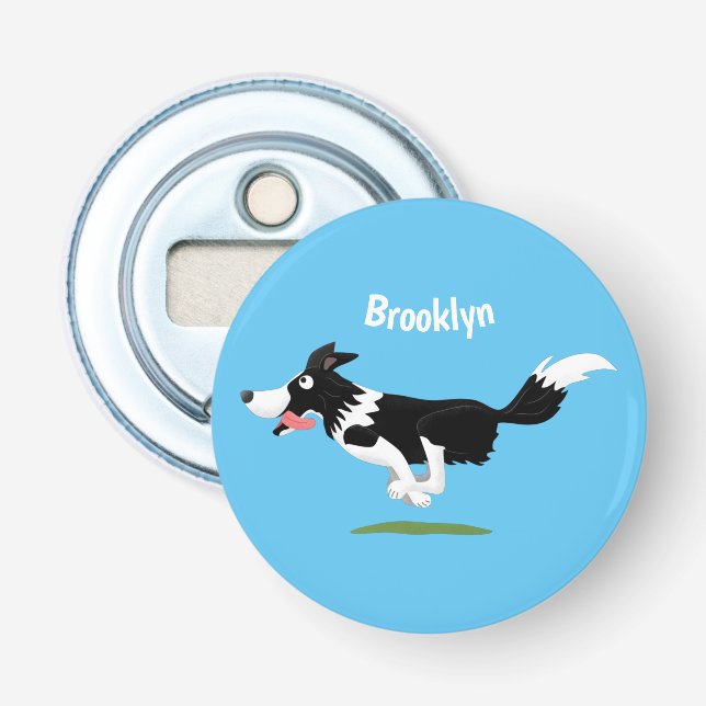 Funny Border Collie dog running cartoon Bottle Opener (Front)