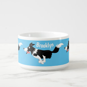 Funny Border Collie dog running cartoon Bowl