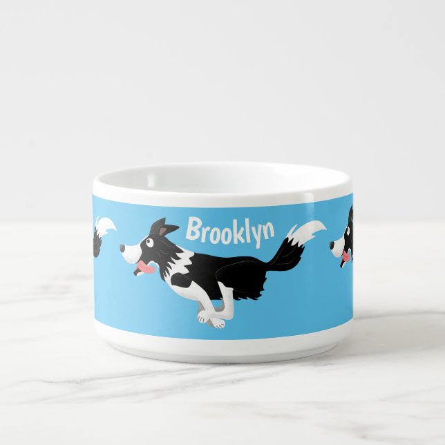 Funny Border Collie dog running cartoon Bowl (Center)