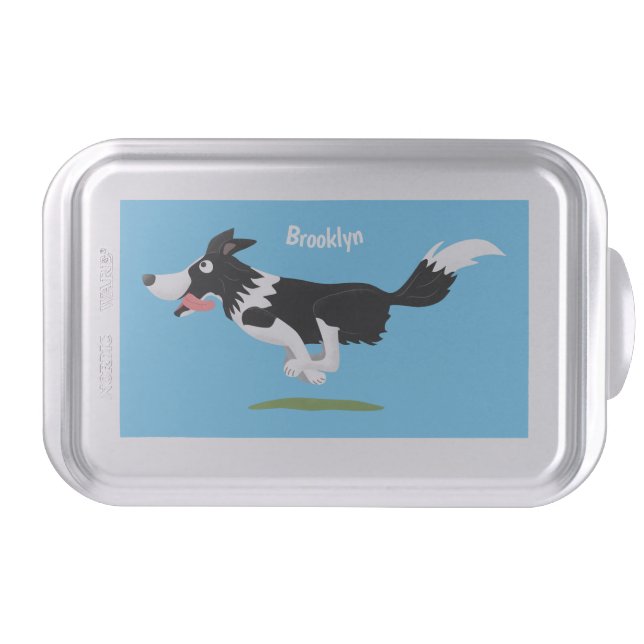 Funny Border Collie dog running cartoon Cake Pan (Front)