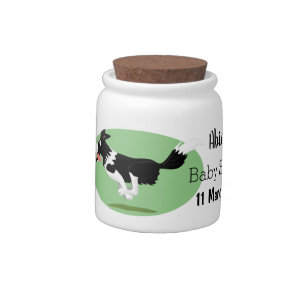 Funny Border Collie dog running cartoon Candy Jar