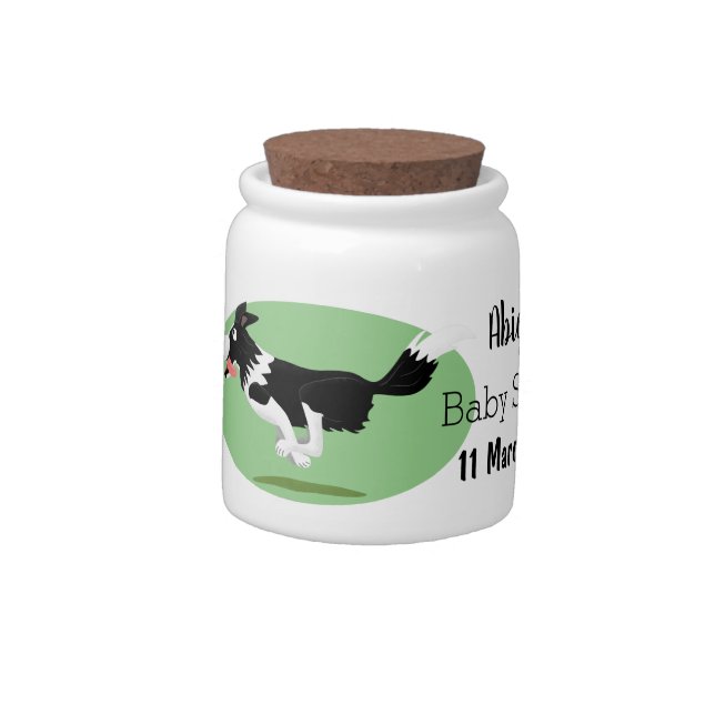 Funny Border Collie dog running cartoon Candy Jar (Left)