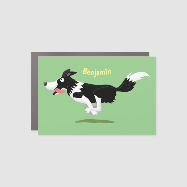 Funny Border Collie dog running cartoon Car Magnet (Front)