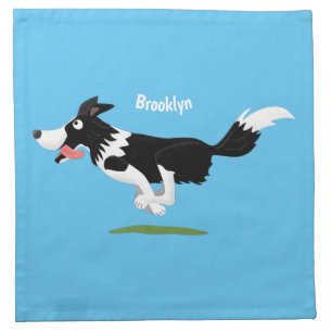 Funny Border Collie dog running cartoon Cloth Napkin