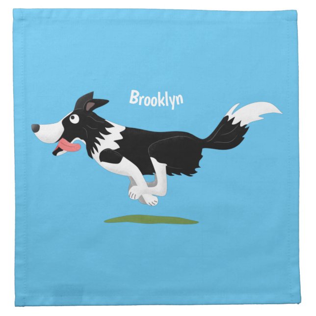 Funny Border Collie dog running cartoon Cloth Napkin (Front)