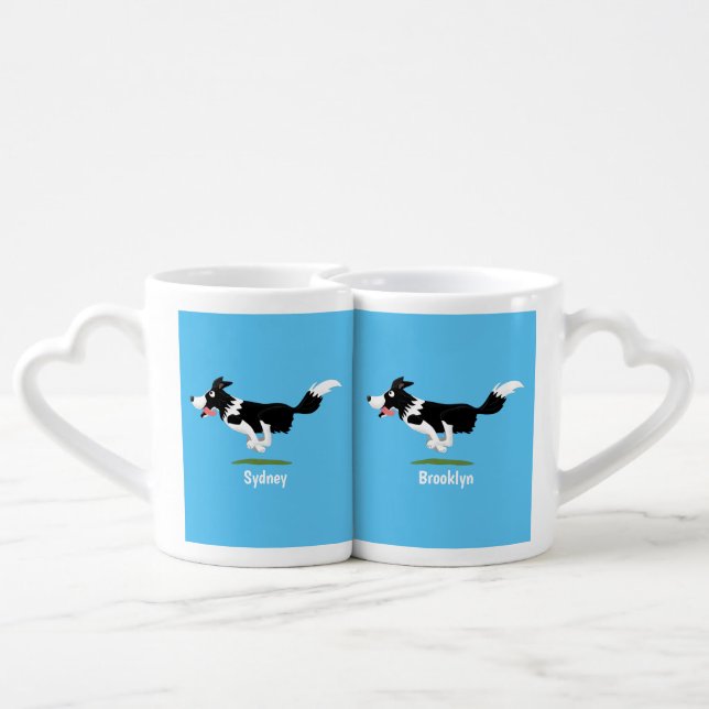 Funny Border Collie dog running cartoon Coffee Mug Set (Back Nesting)