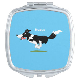 Funny Border Collie dog running cartoon Compact Mirror