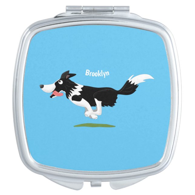 Funny Border Collie dog running cartoon Compact Mirror (Front)