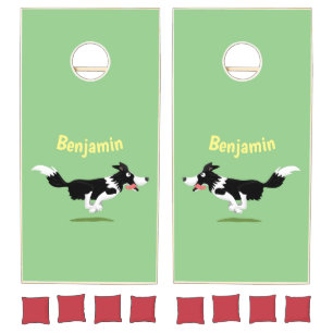Funny Border Collie dog running cartoon  Cornhole Set