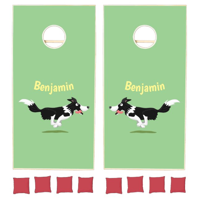 Funny Border Collie dog running cartoon  Cornhole Set (Set)