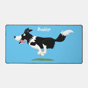 Funny Border Collie dog running cartoon Desk Mat