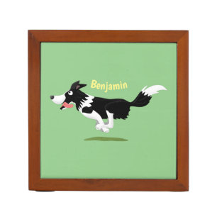 Funny Border Collie dog running cartoon Desk Organizer