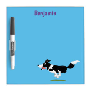 Funny Border Collie dog running cartoon Dry Erase Board