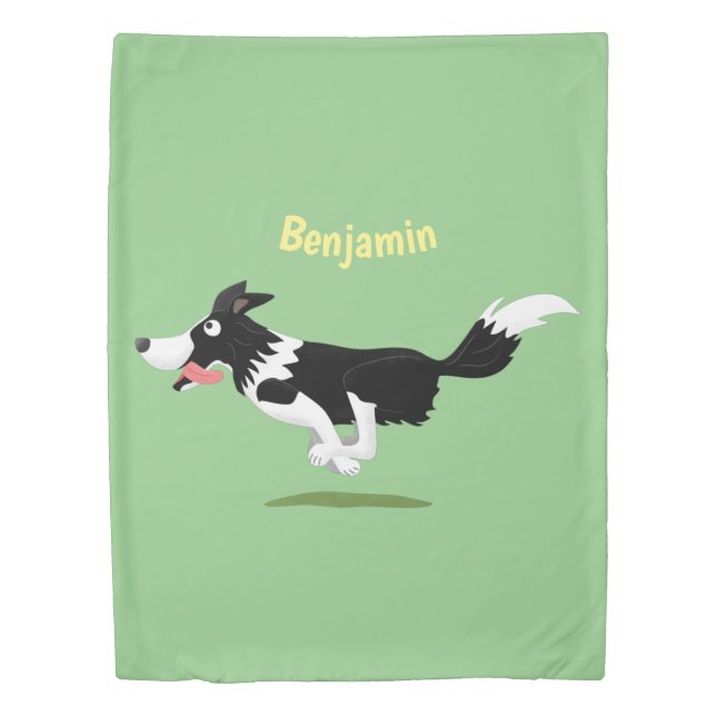 Funny Border Collie dog running cartoon Duvet Cover (Front)