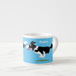 Funny Border Collie dog running cartoon Espresso Cup