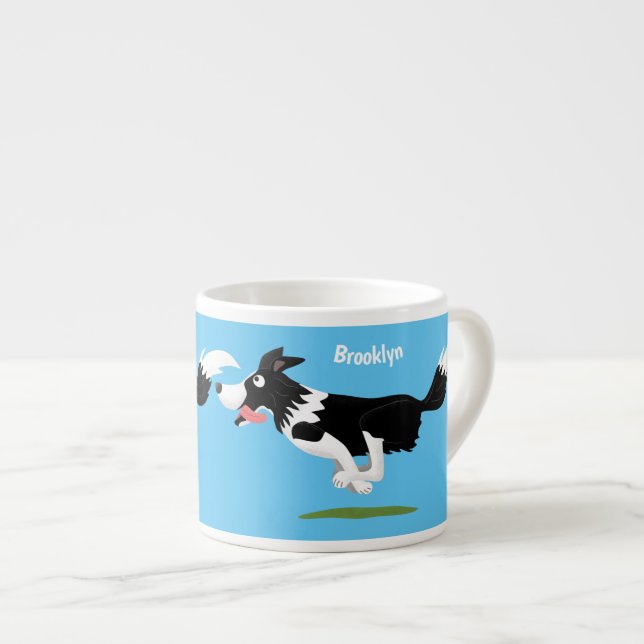 Funny Border Collie dog running cartoon Espresso Cup (Front Right)