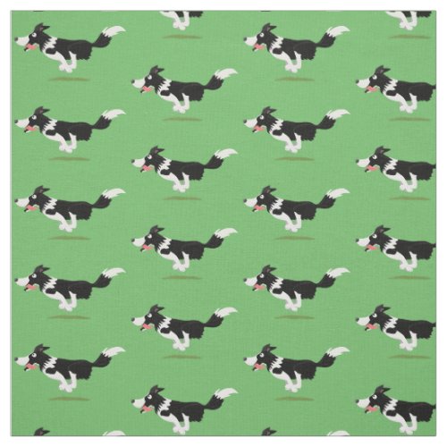 Funny Border Collie dog running cartoon Fabric