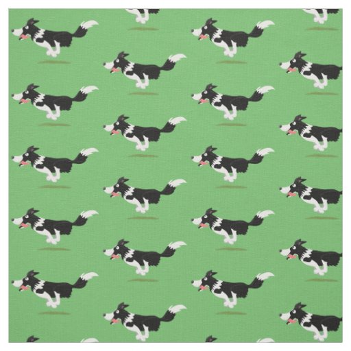 Funny Border Collie dog running cartoon Fabric