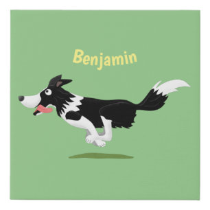 Funny Border Collie dog running cartoon Faux Canvas Print