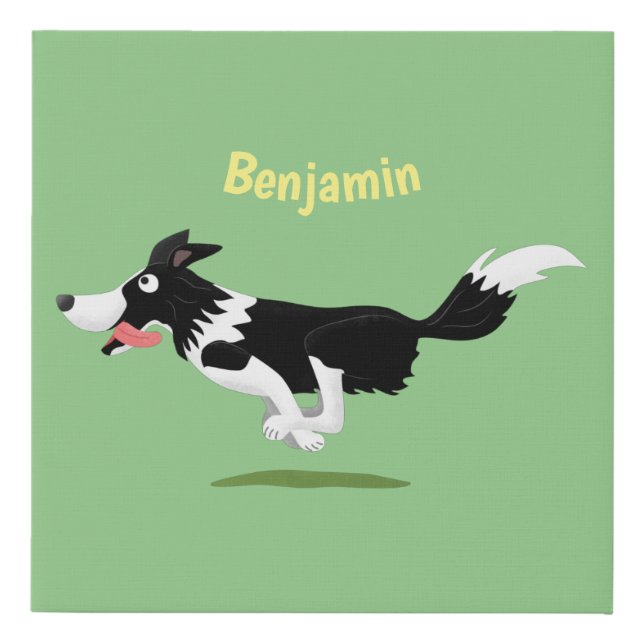 Funny Border Collie dog running cartoon Faux Canvas Print (Front)