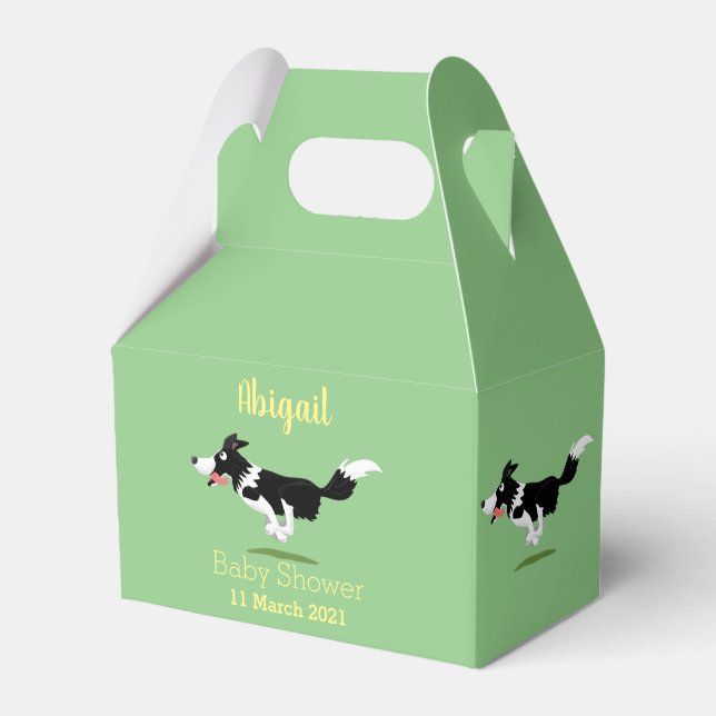 Funny Border Collie dog running cartoon Favor Boxes (Front Side)