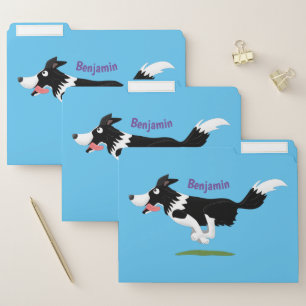Funny Border Collie dog running cartoon File Folder