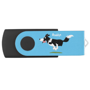 Funny Border Collie dog running cartoon  Flash Drive