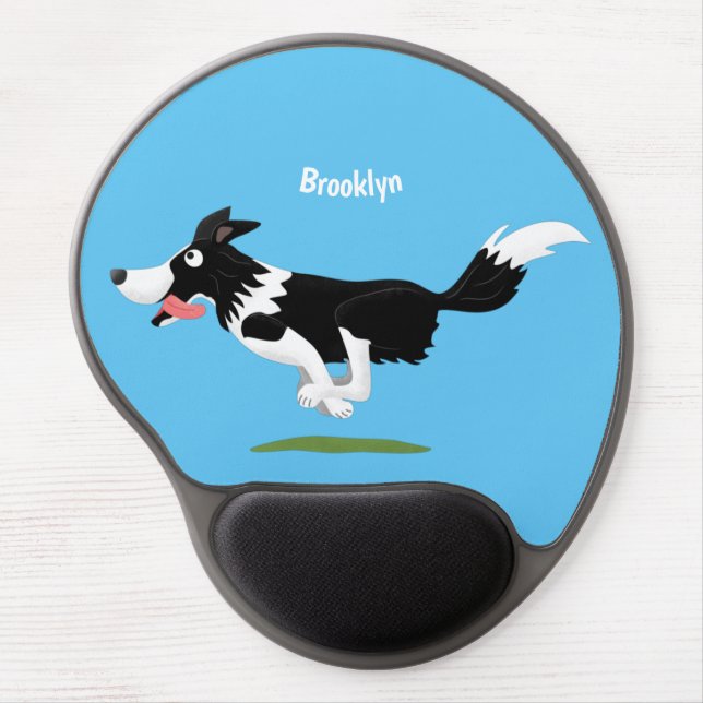 Funny Border Collie dog running cartoon Gel Mouse Pad (Front)
