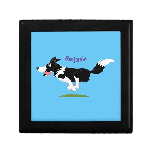 Funny Border Collie dog running cartoon Gift Box (Front)