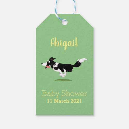Funny Border Collie dog running cartoon Gift Tags
