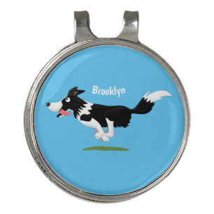 Funny Border Collie dog running cartoon Golf Hat Clip