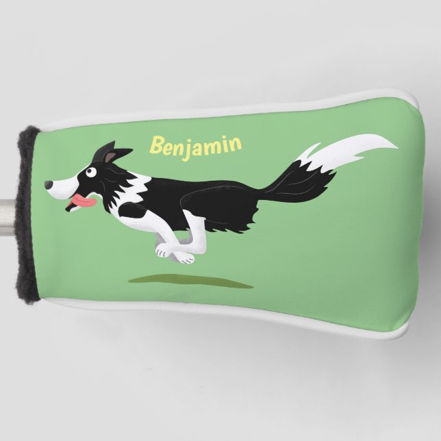 Funny Border Collie dog running cartoon  Golf Head Cover (Front)