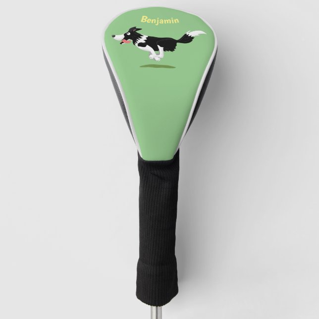 Funny Border Collie dog running cartoon Golf Head Cover (Front)