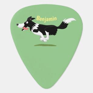 Funny Border Collie dog running cartoon  Guitar Pick