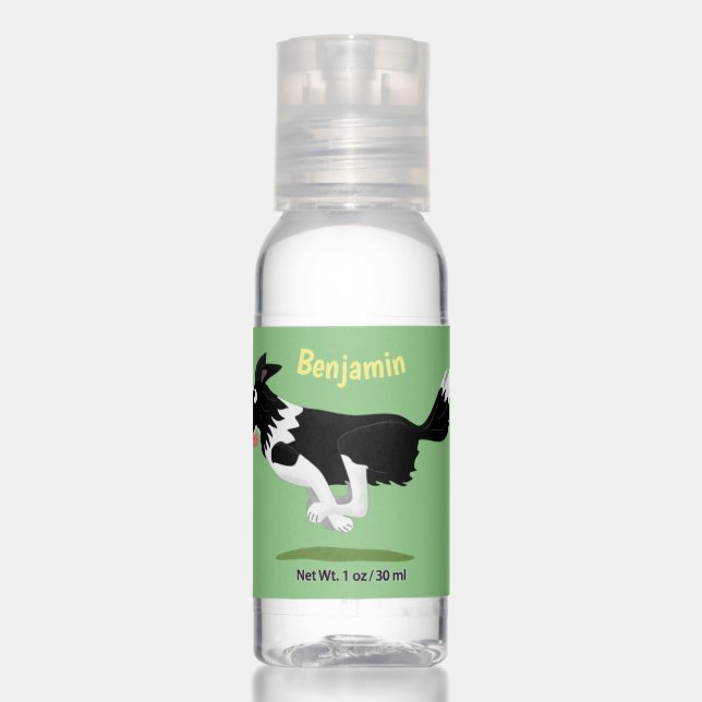 Funny Border Collie dog running cartoon  Hand Sanitizer (Front)