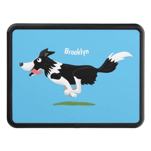 Funny Border Collie dog running cartoon Hitch Cover