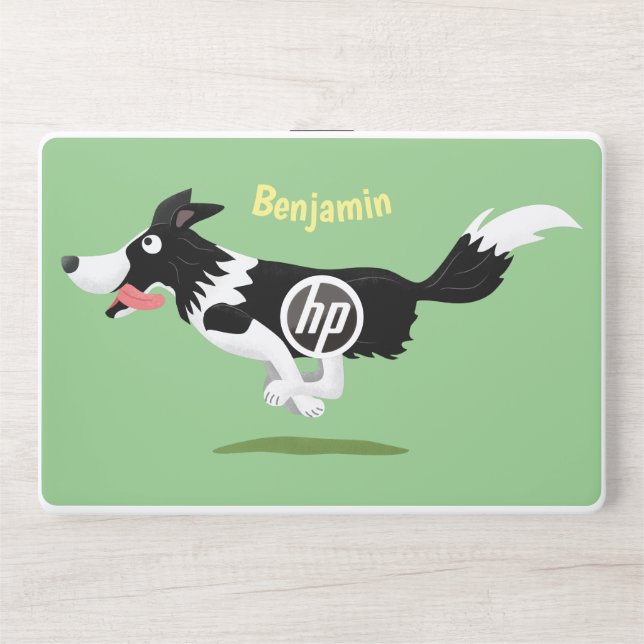 Funny Border Collie dog running cartoon HP Laptop Skin (Front)