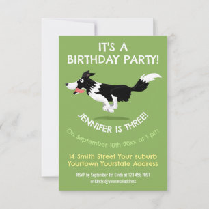 Funny Border Collie dog running cartoon Invitation